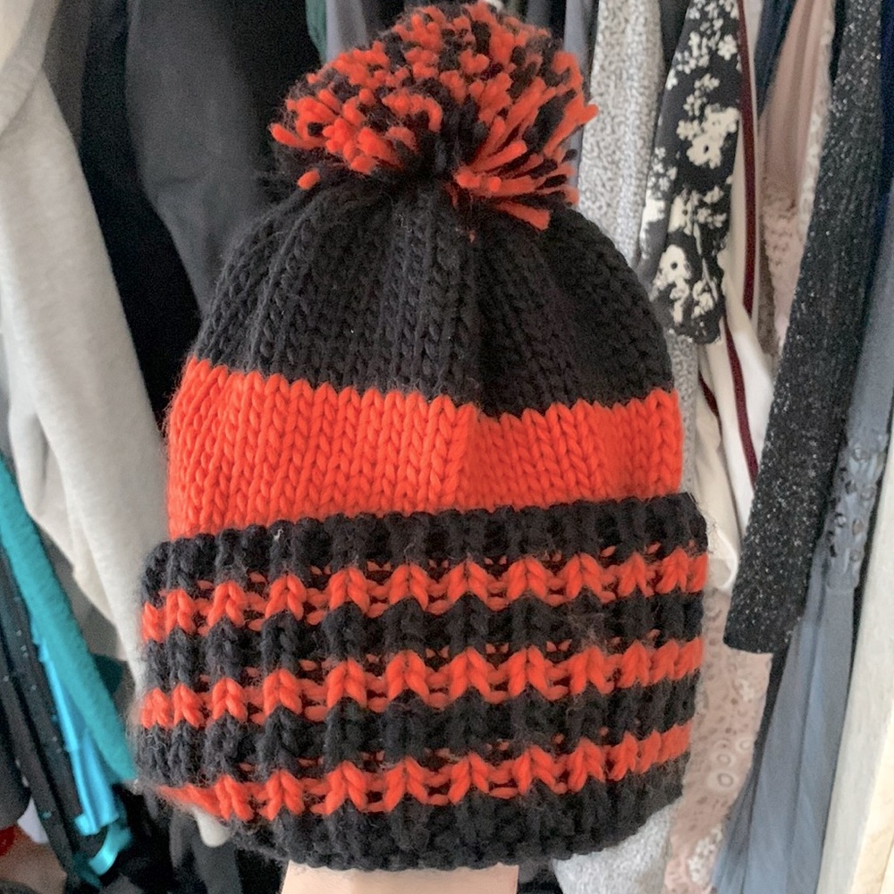 black and orange beanie